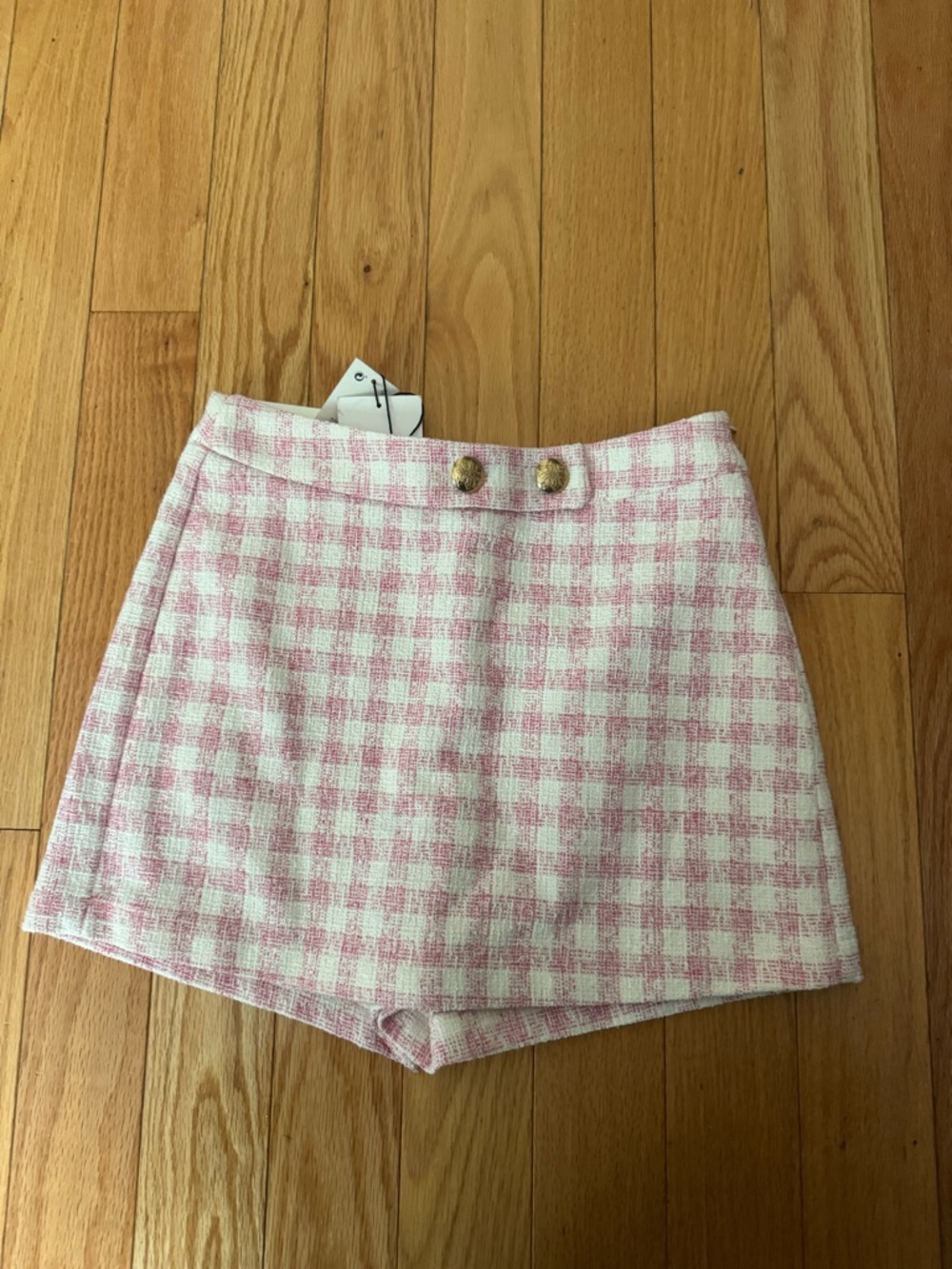 Zara Pink and White Tweed Skort with Gold Buttons NEVER WORN NEW W TAGS